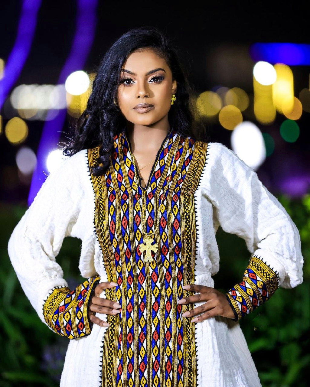 Intricate Habesha Dress: Detailed Pattern Ethiopian Traditional Habesha Kemis