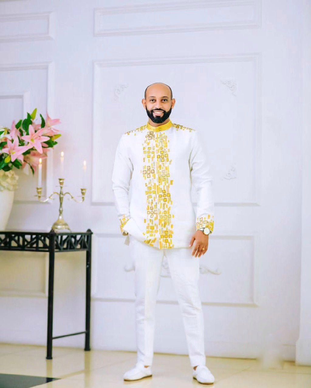 Gorgeous Yellow Habesha Couples Outfit Ethiopian Traditional Wedding Outfit