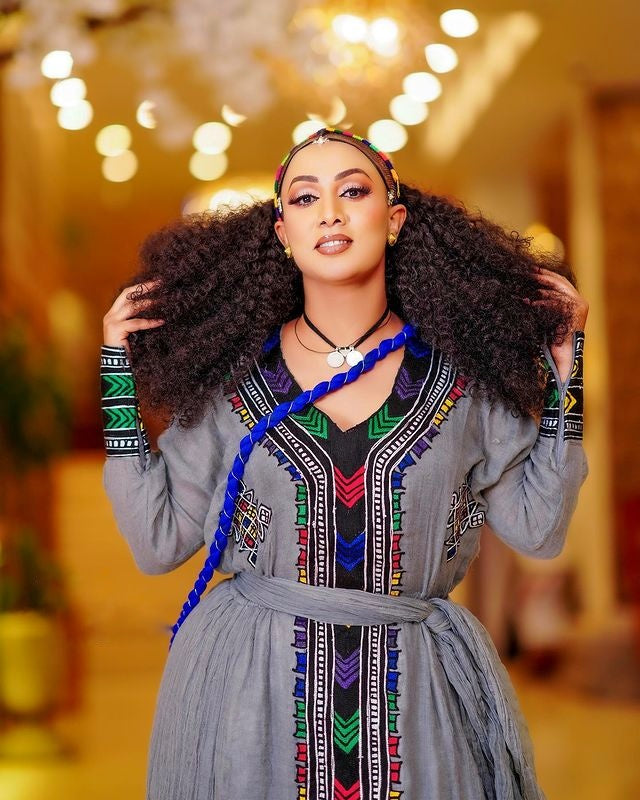 Elegant Dark Habesha Dress: Cultural Ethiopian Traditional Habesha Kemis
