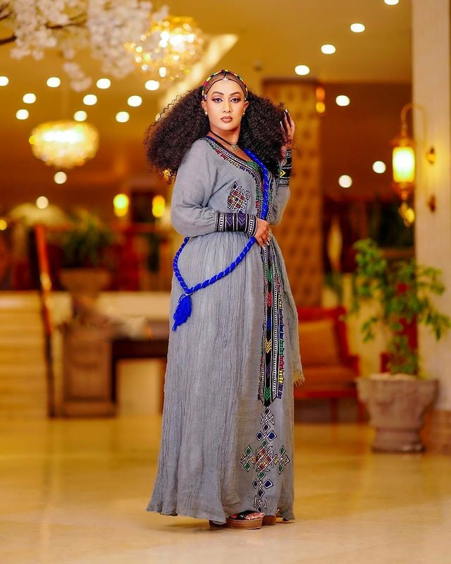 Elegant Dark Habesha Dress: Cultural Ethiopian Traditional Habesha Kemis