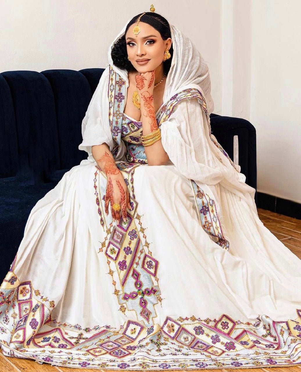 Elegant Beaded Ethiopian Traditional Dress Stunning Habesha Dress XL Elegant Beaded Ethiopian Traditional Dress Stunning Habesha Dress XL