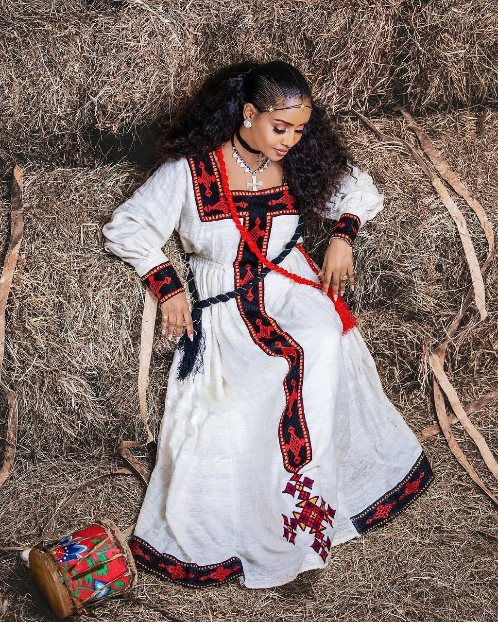 Striking Black and Red Cultural Habesha Dress with Traditional Elegance Habesha Kemis