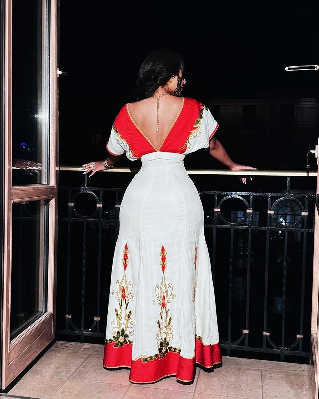 Gorgeous Red Habesha Dress Elegant Habesha Kemis Stunning Ethiopian Traditional Dress