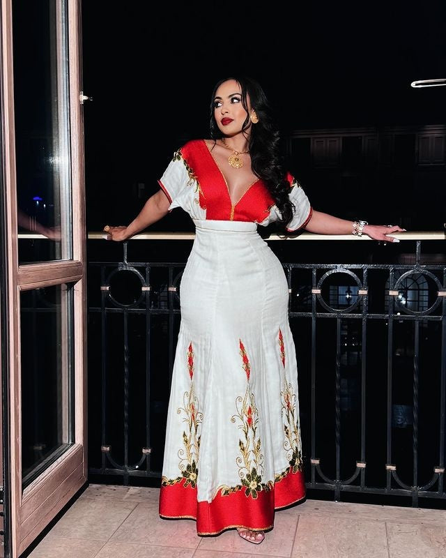 Gorgeous Red Habesha Dress Elegant Habesha Kemis Stunning Ethiopian Traditional Dress