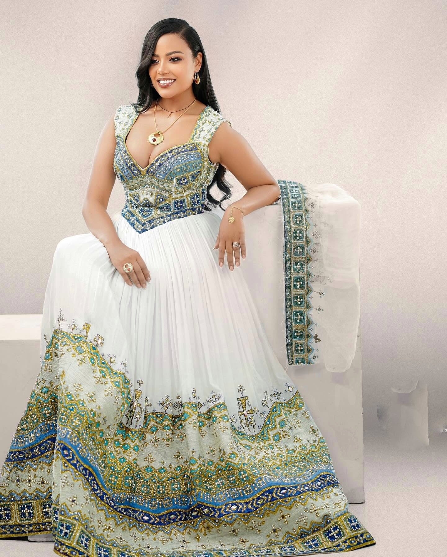 Green Embroidery Habesha Kemis Ethiopian Traditional Habesha Dress For Wedding Handwoven Habesha Kemis 196
