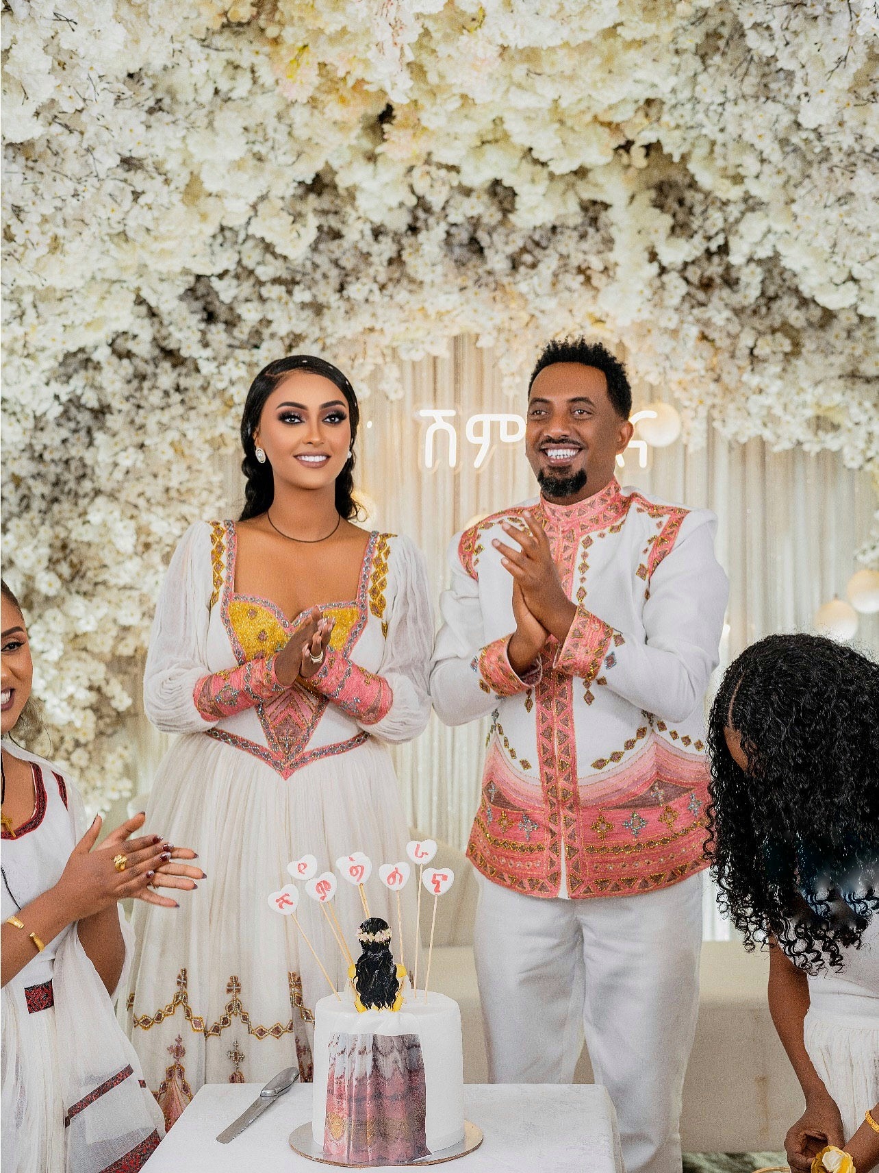 Couple Habesha Outfit with Multicolor Embroidery Elegant Matching Ethiopian Traditional Dress 214