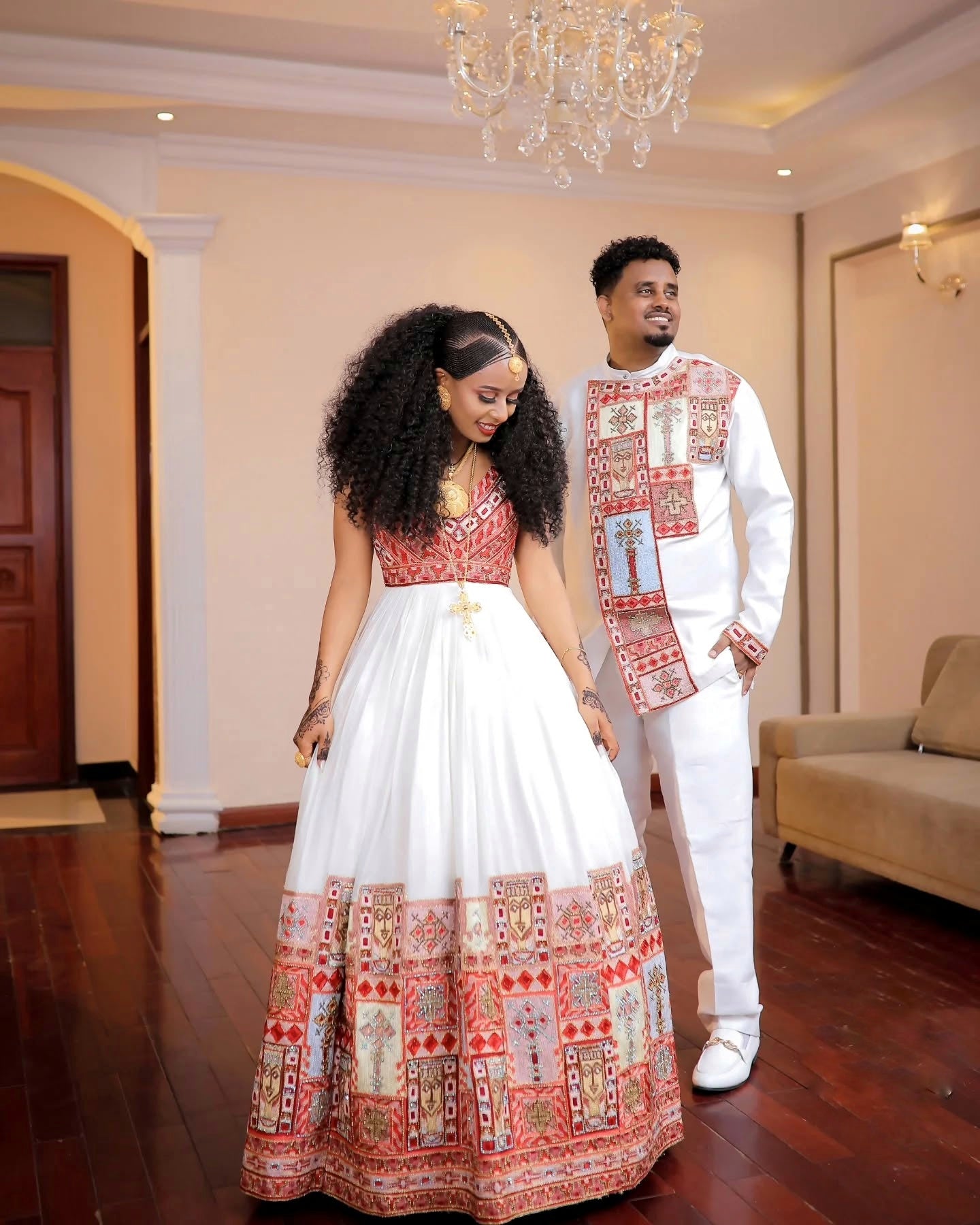 Elegant Ethiopian Couple Attire Modern Habesha Matching Style 123