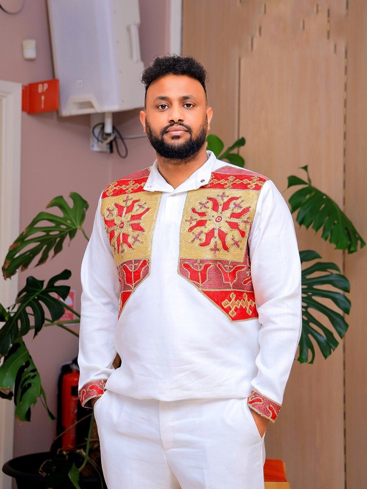 Red Embroidered Habesha Men’s Shirt Traditional Ethiopian Clothing Cultural Men's Shirt 655
