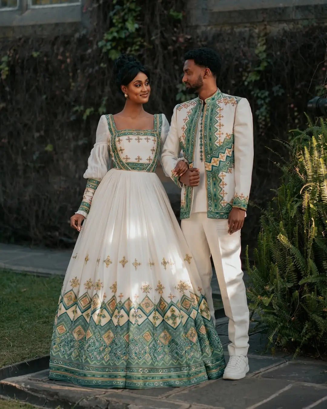 Celebrating Abiding Love in Green Ethiopian Couples Outfit