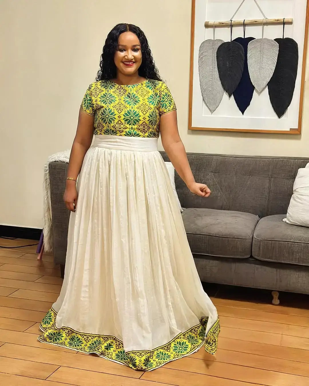 Cheerful Green Traditional Ethiopian Dress