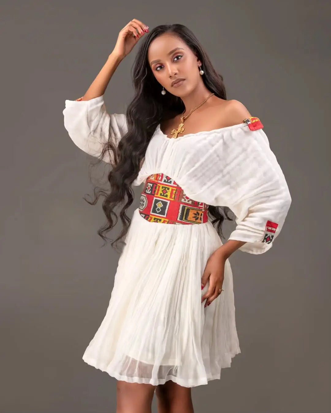 Red Tilet Habesha Dress Lightweight, Short, and Ideal Summer Ethiopian Dress