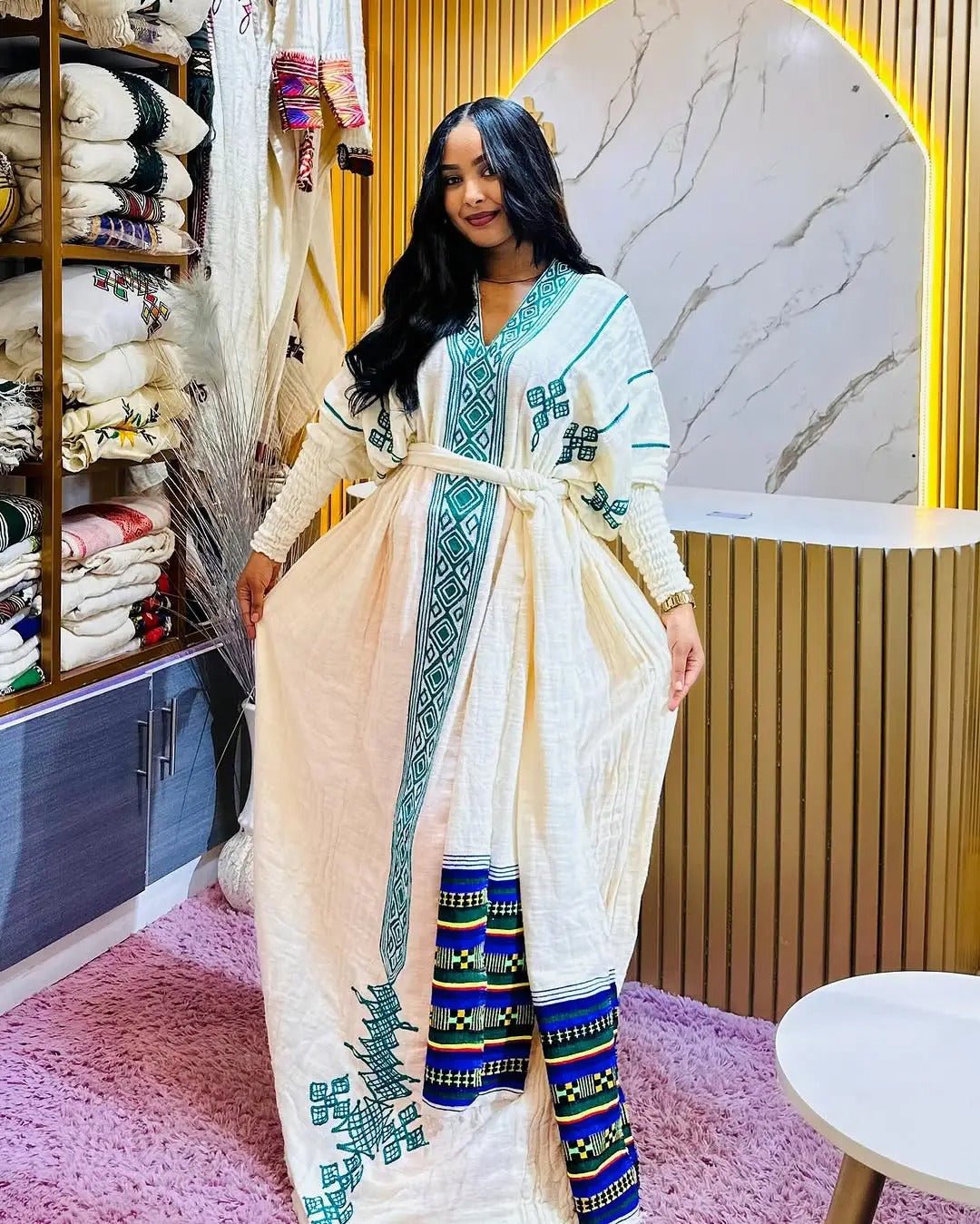 Cultural Light blue Traditional Ethiopian Dress: Authentic Habesha Dress for the Holidays Eritrean Clothing