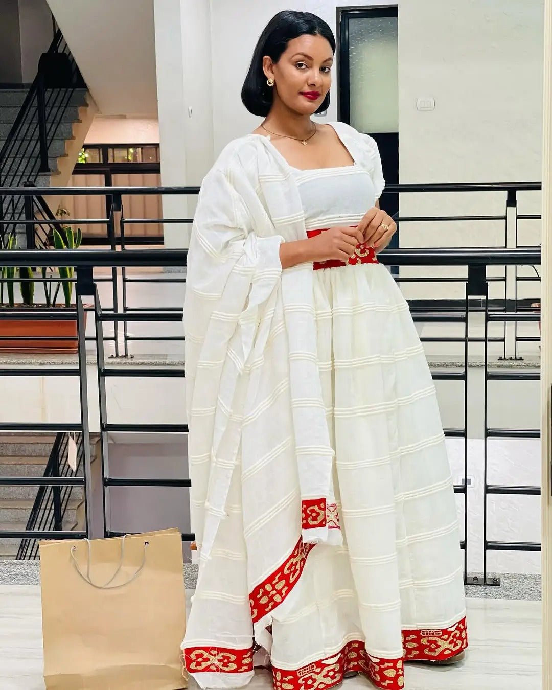 Captivating Red Traditional Ethiopian Dress: Intricately Patterned Habesha Dress Elegant Ethiopian Wedding Dress