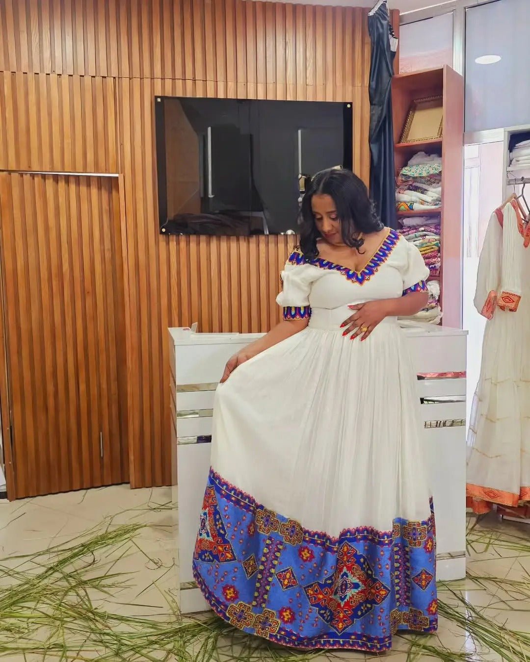 Intricate Purple Based Habesha Dress: with Colorful Embellishment Traditional Ethiopian Dress Graceful Eritrean Clothing