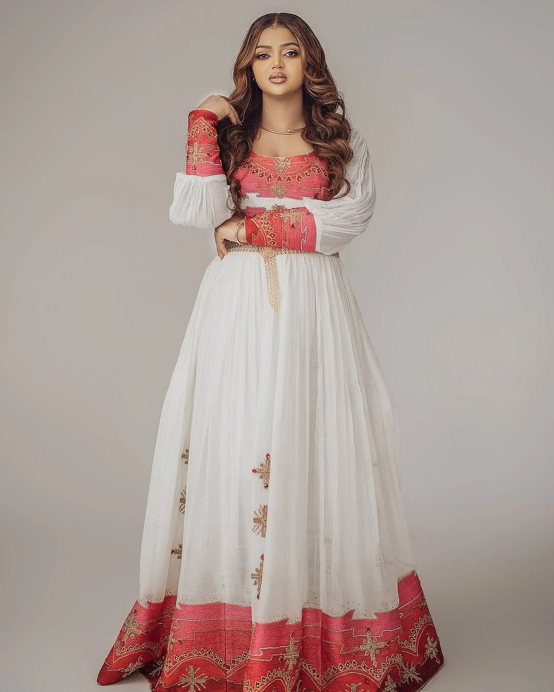Glamourous Red Traditional Ethiopian Dress: Contemporary Style on Habesha Dress Beautiful Eritrean Clothing