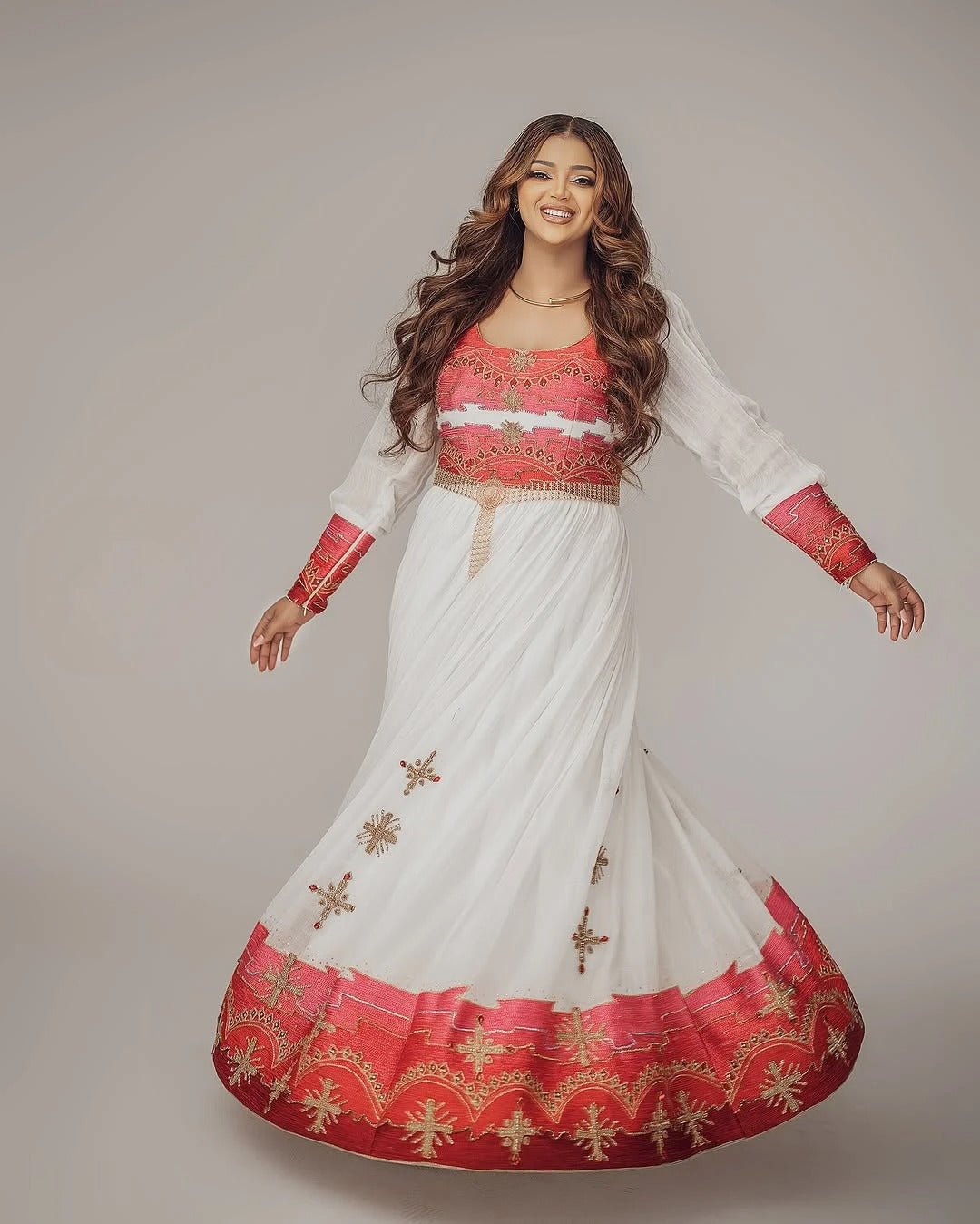 Glamourous Red Traditional Ethiopian Dress: Contemporary Style on Habesha Dress Beautiful Eritrean Clothing