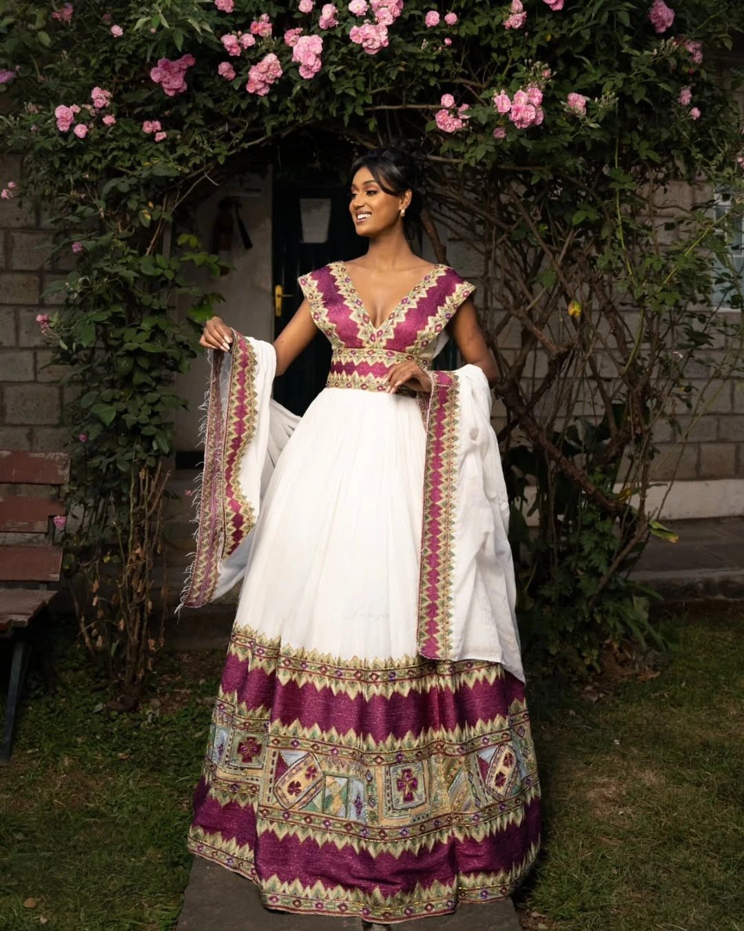 Royal Purple Look with Ethiopian Dress: Modern Designs on Traditional Clothing Stylish Habesha Wedding Dress