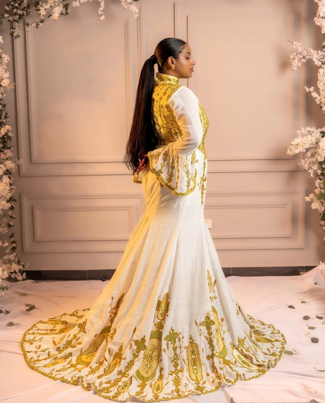 Beautiful Golden Ethiopian Habesha Dress Modern Mermaid Design Special Events