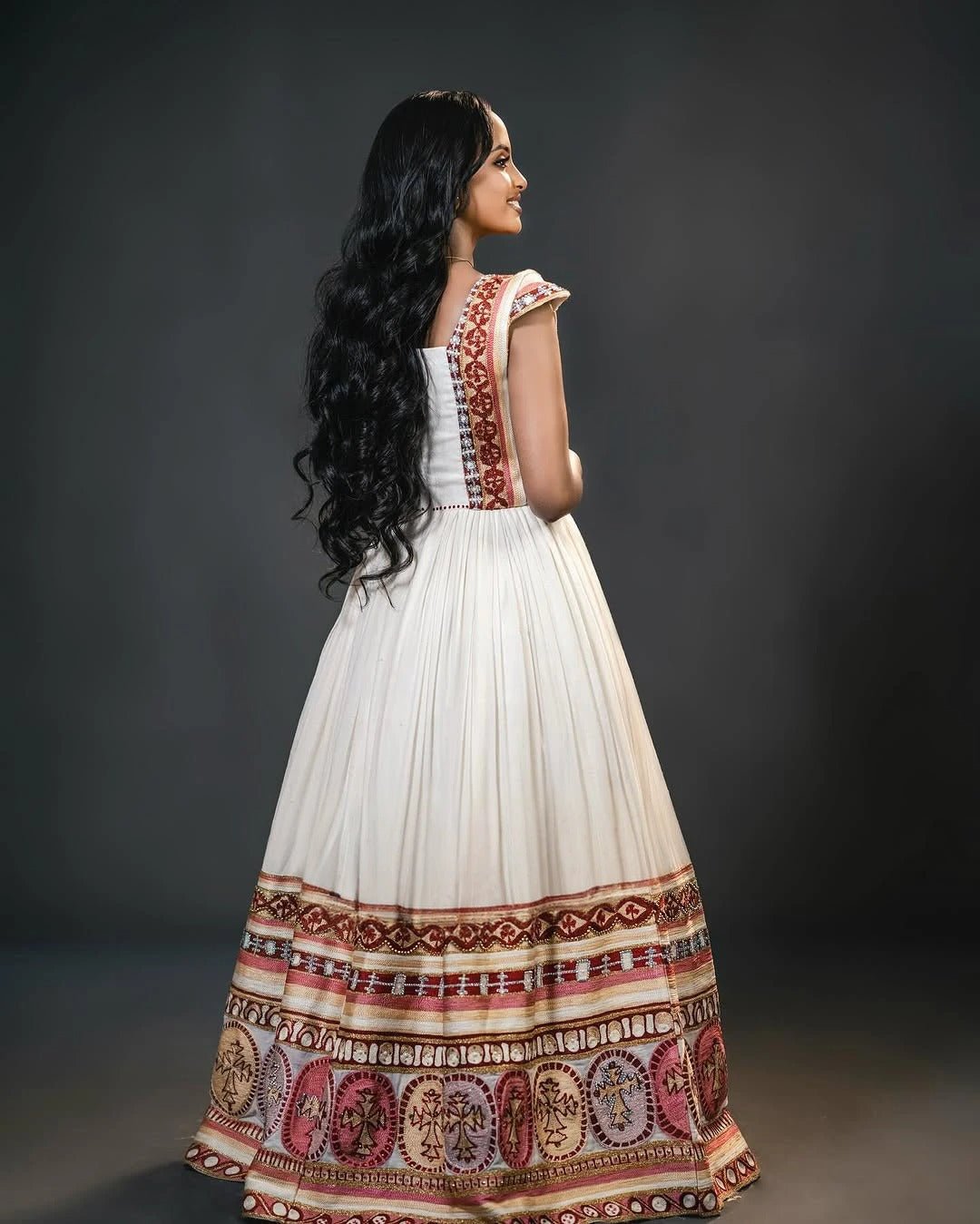 Multicolor Habesha Wedding Dress Stylish Short Sleeve Bridal Attire