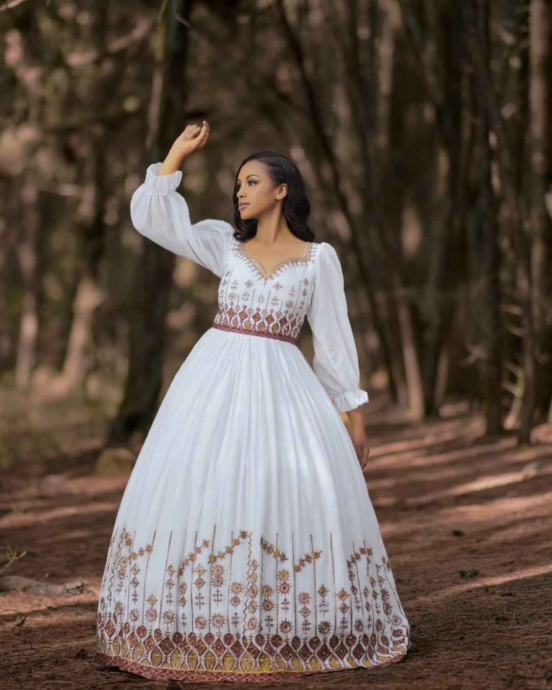 Classic Ethiopian Wedding Dress with Floral Embroidery β Eritrean Wedding Dress β Habesha Kemis
