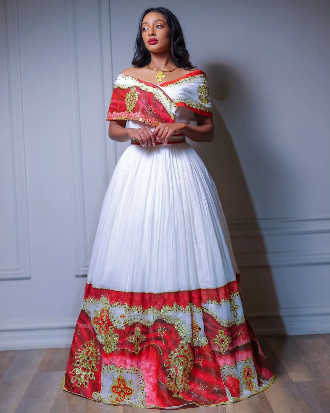 Red Stylish Habesha Dress Habesha Kemis Ethiopian Dress Style Traditional Habesha Libs