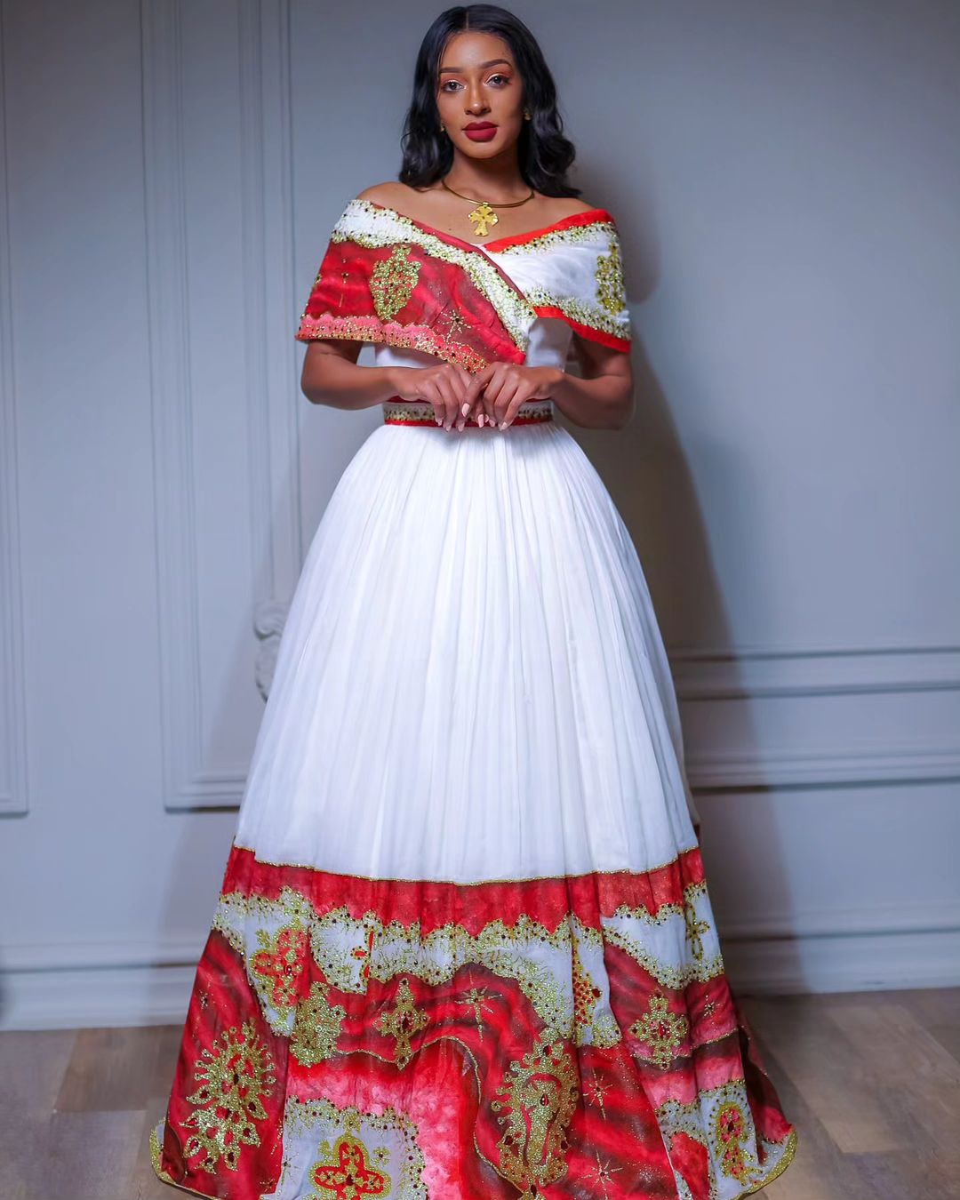 Red Stylish Habesha Dress Habesha Kemis Ethiopian Dress Style Traditional Habesha Libs