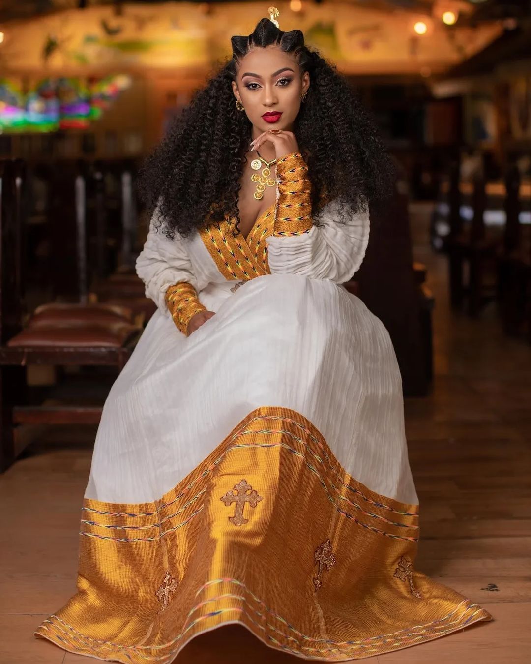 Golden Yellow Wide Tilet Habesha Dress Modern Habesha Kemis Ethiopian Dress Style Traditional Habesha Libs XL Golden Yellow Wide Tilet Habesha Dress Modern Habesha Kemis Ethiopian Dress Style Traditional Habesha Libs XL