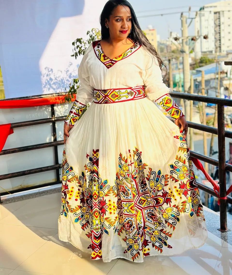 ethiopian modern dress designs Green Ethiopian Dress: Modern Habesha Kemis With Tibeb Detailing