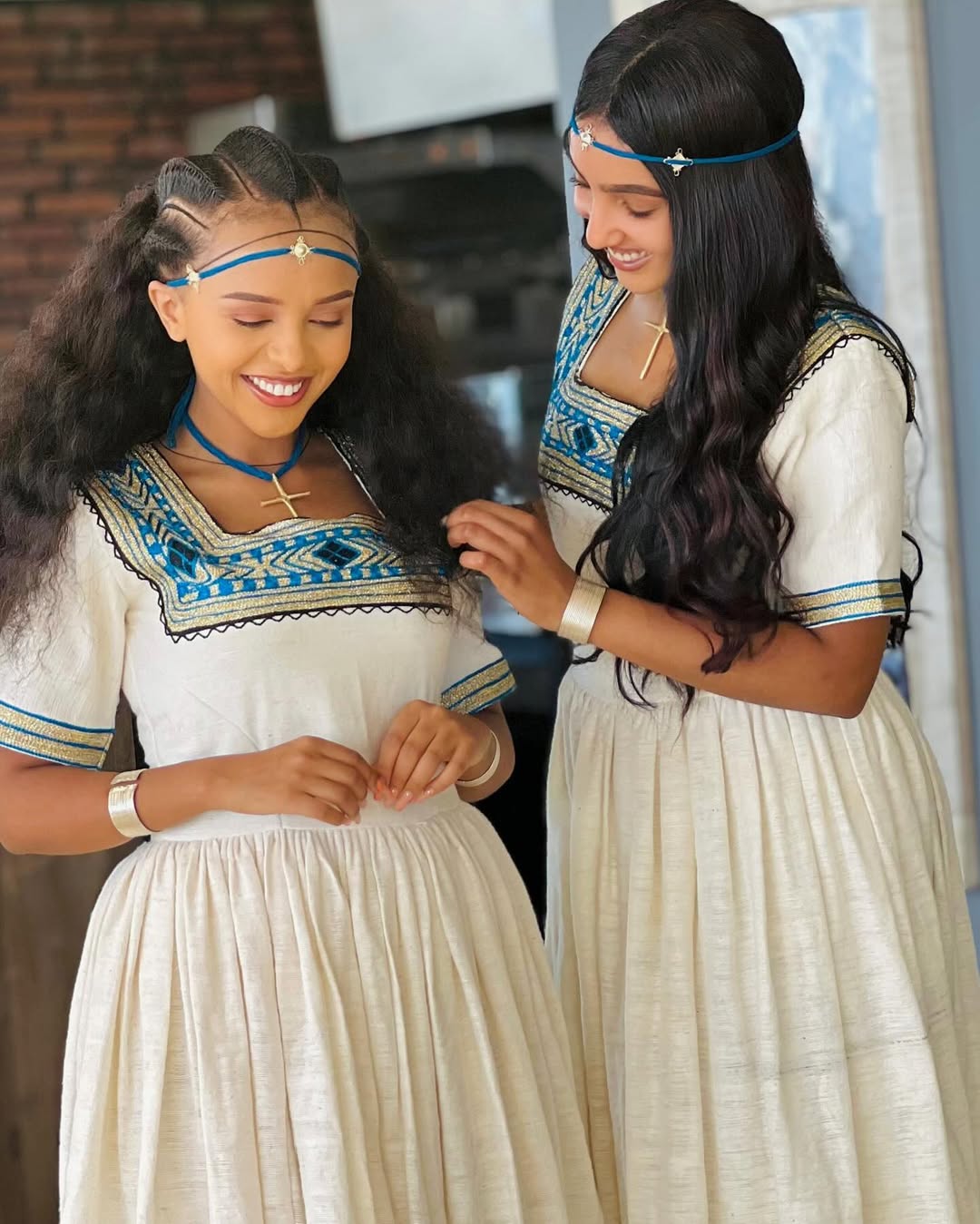 Blue Cultural Habesha Kemis Fetil Material Ethiopian Traditional Clothing