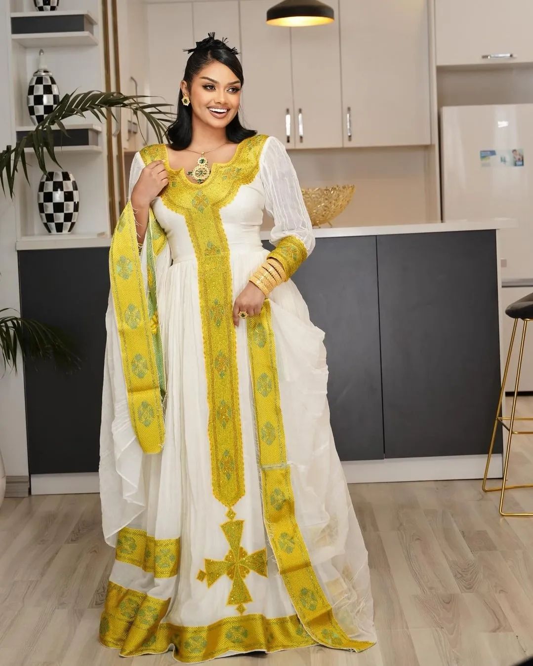 Golden yellow vibrant traditional dress