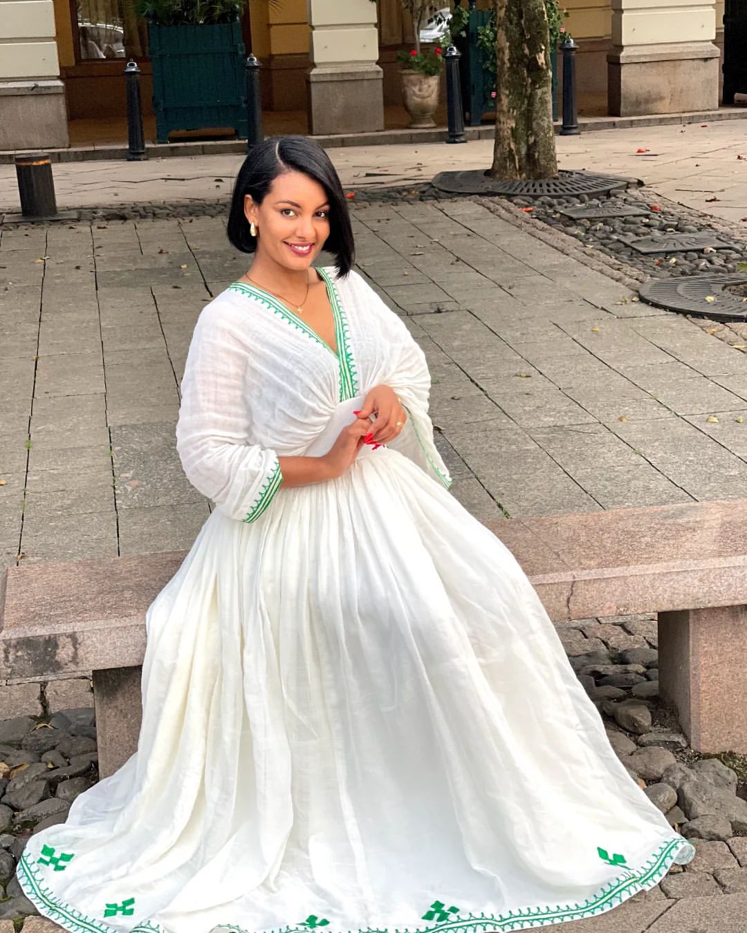 Green Detailing Beautiful Traditional Ethiopian Dress: Designed for Any Celebration Habesha Dress S Green Detailing Beautiful Traditional Ethiopian Dress: Designed for Any Celebration Habesha Dress S