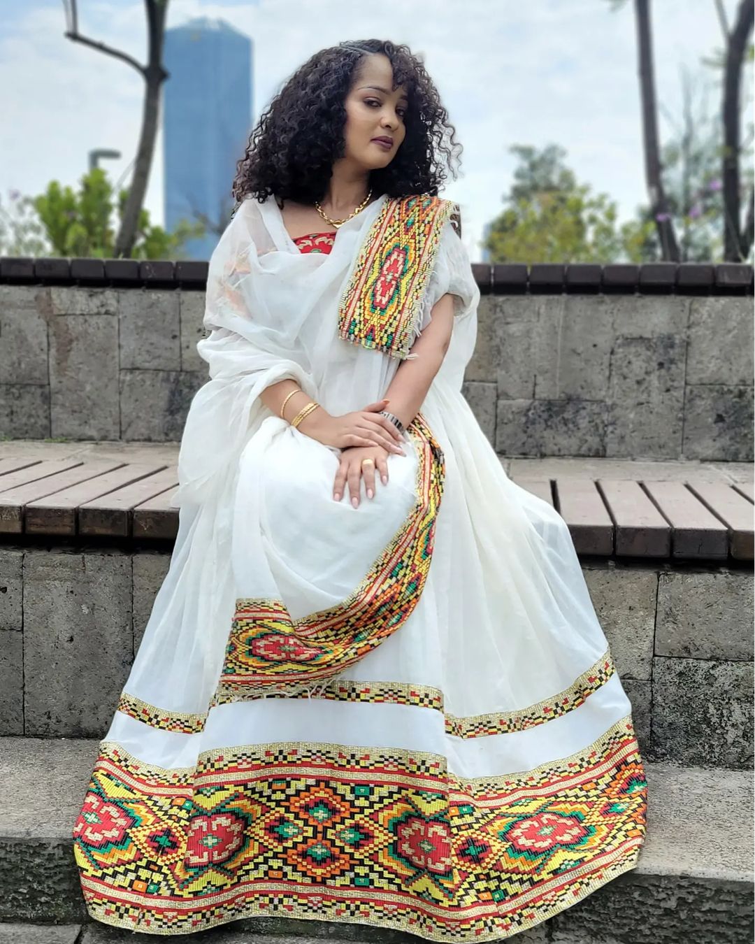 Contemporary Look with Traditional Ethiopian Dress: Handwoven Intricate Design Habesha Dress Vibrant Habesha Kemis