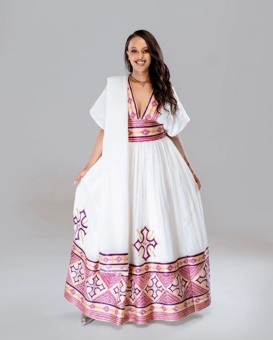 Charming Pink Gaze in Traditional Ethiopian Dress