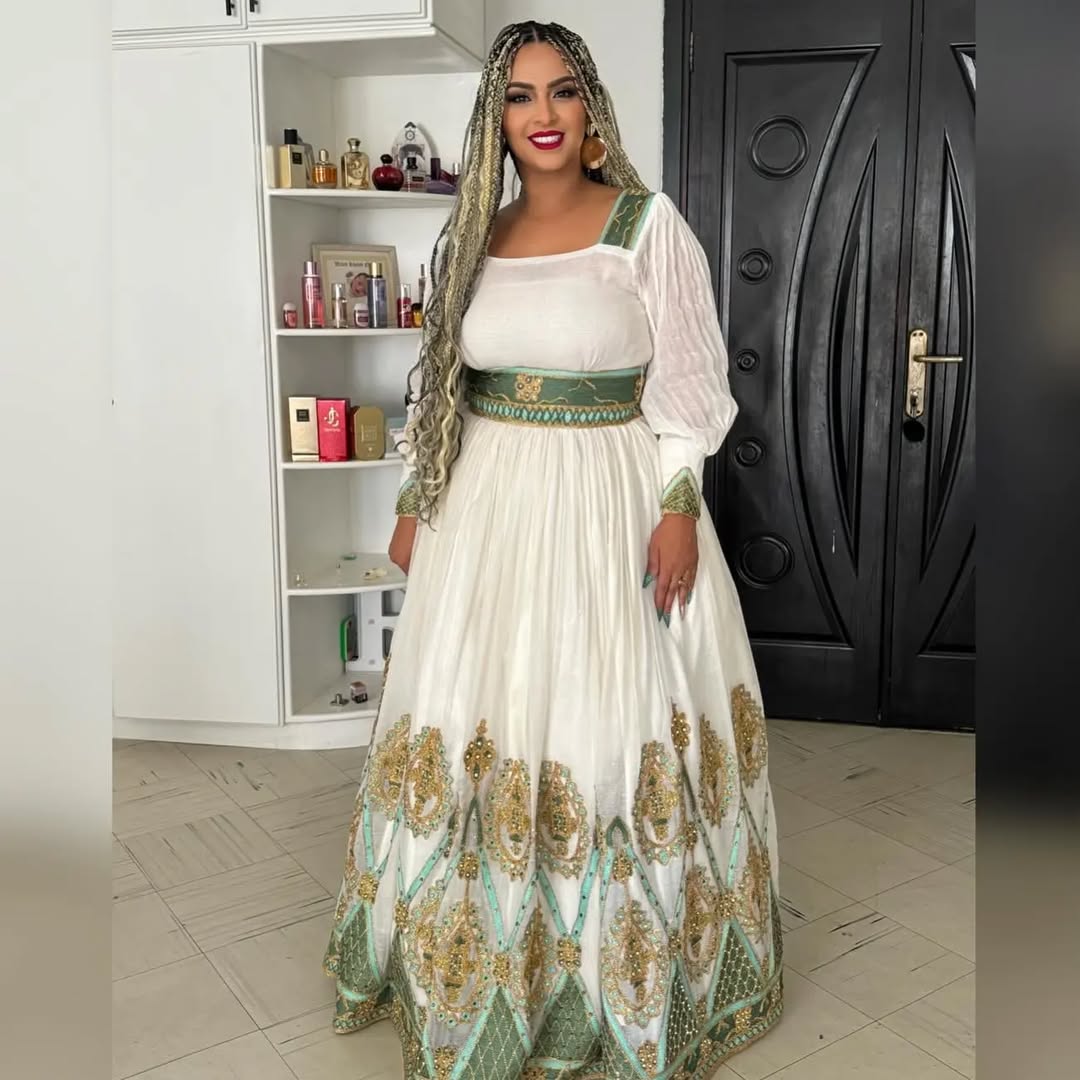 Glimmering Green with Golden Habesha Dress