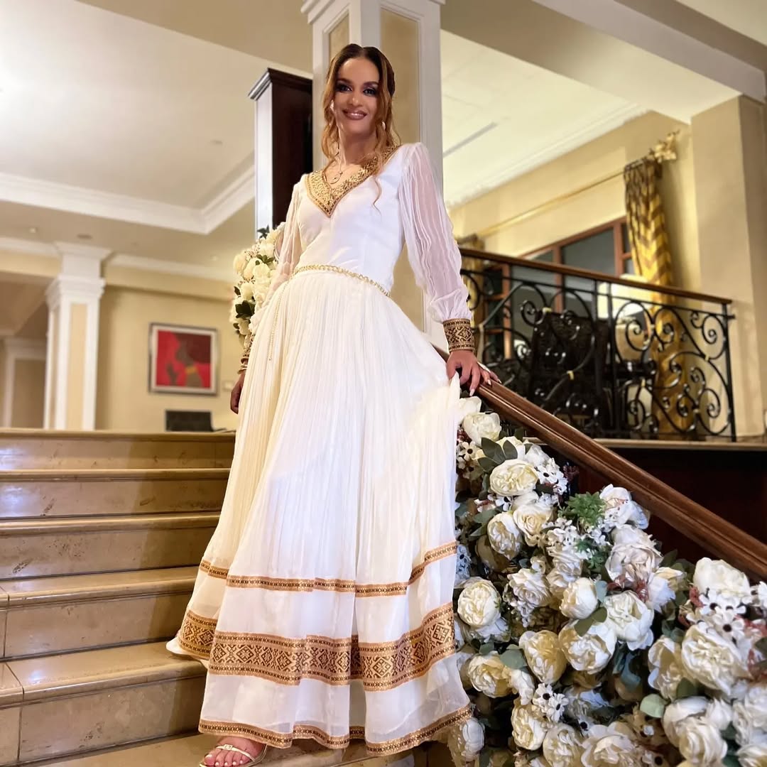 Graceful Golden Traditional Ethiopian Dress
