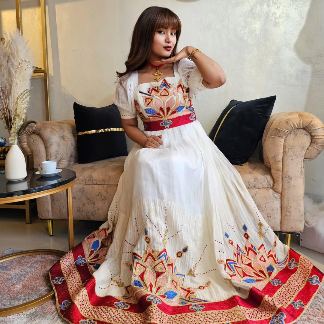 Captivating Look with Traditional Ethiopian Dress: Multicolored Habesha Dress Suitable for Any Occasion Habesha Kemis