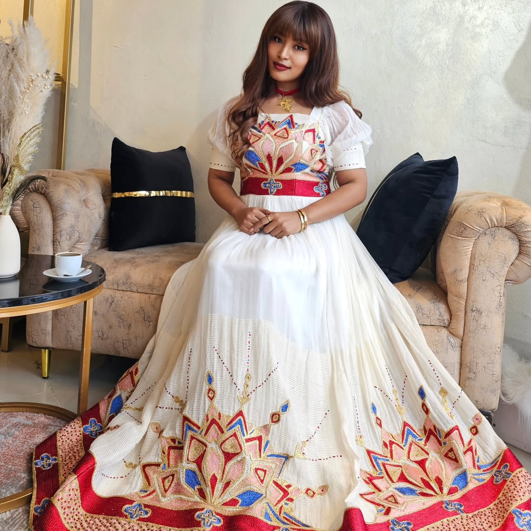Captivating Look with Traditional Ethiopian Dress: Multicolored Habesha Dress Suitable for Any Occasion Habesha Kemis