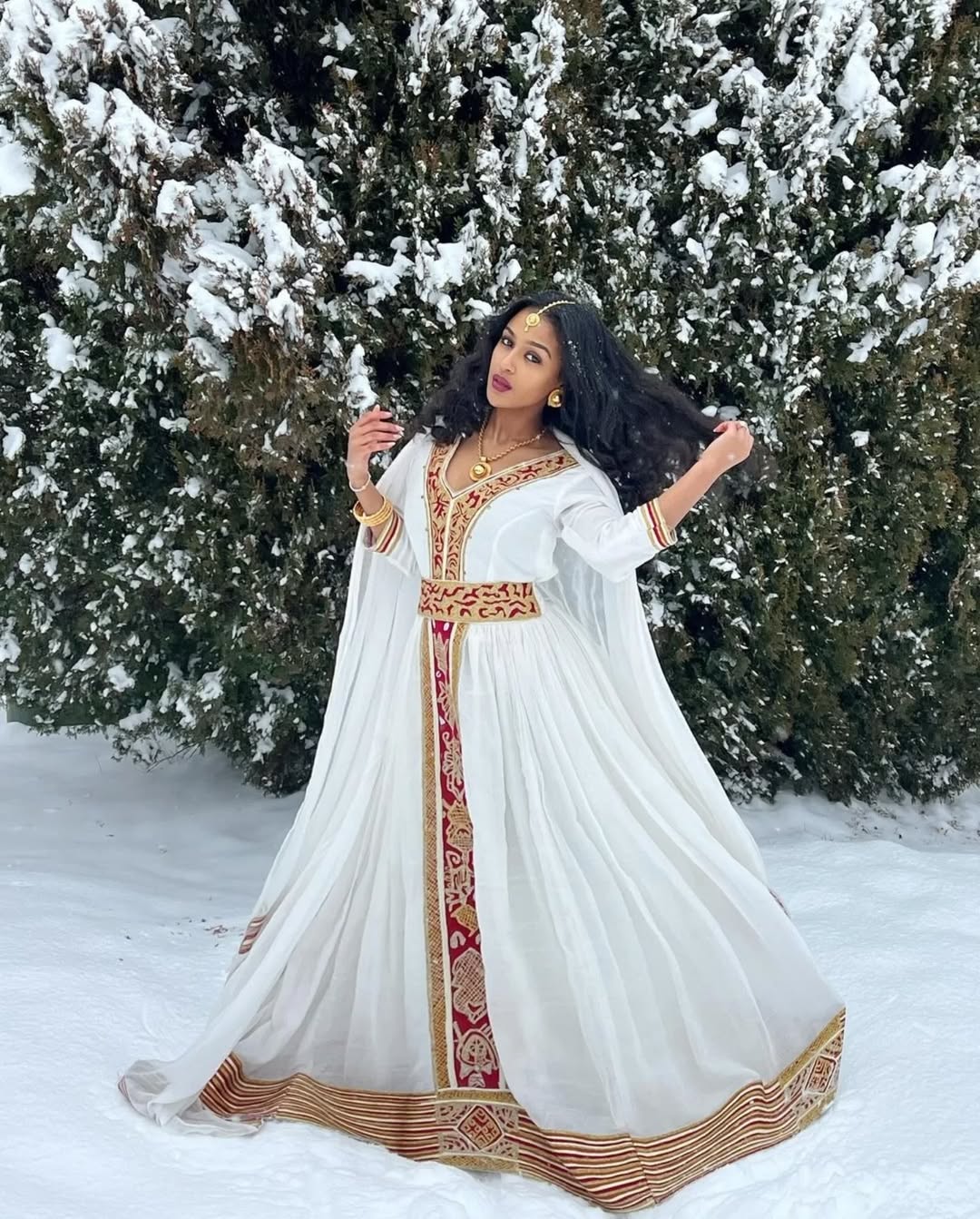 Vibrant Red Traditional Ethiopian Dress: with Golden Handmade Ornaments Ethiopian Cloth for Big and Small Events Habesha Dress