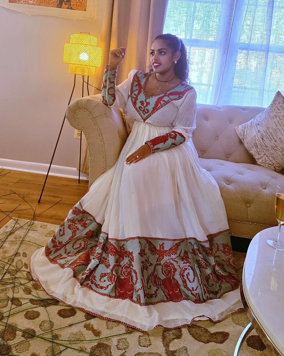Luxurious Red Traditional Ethiopian Dress: with Light Blue Adornments Habesha Dress Stylish Habesha Kemis M Luxurious Red Traditional Ethiopian Dress: with Light Blue Adornments Habesha Dress Stylish Habesha Kemis M