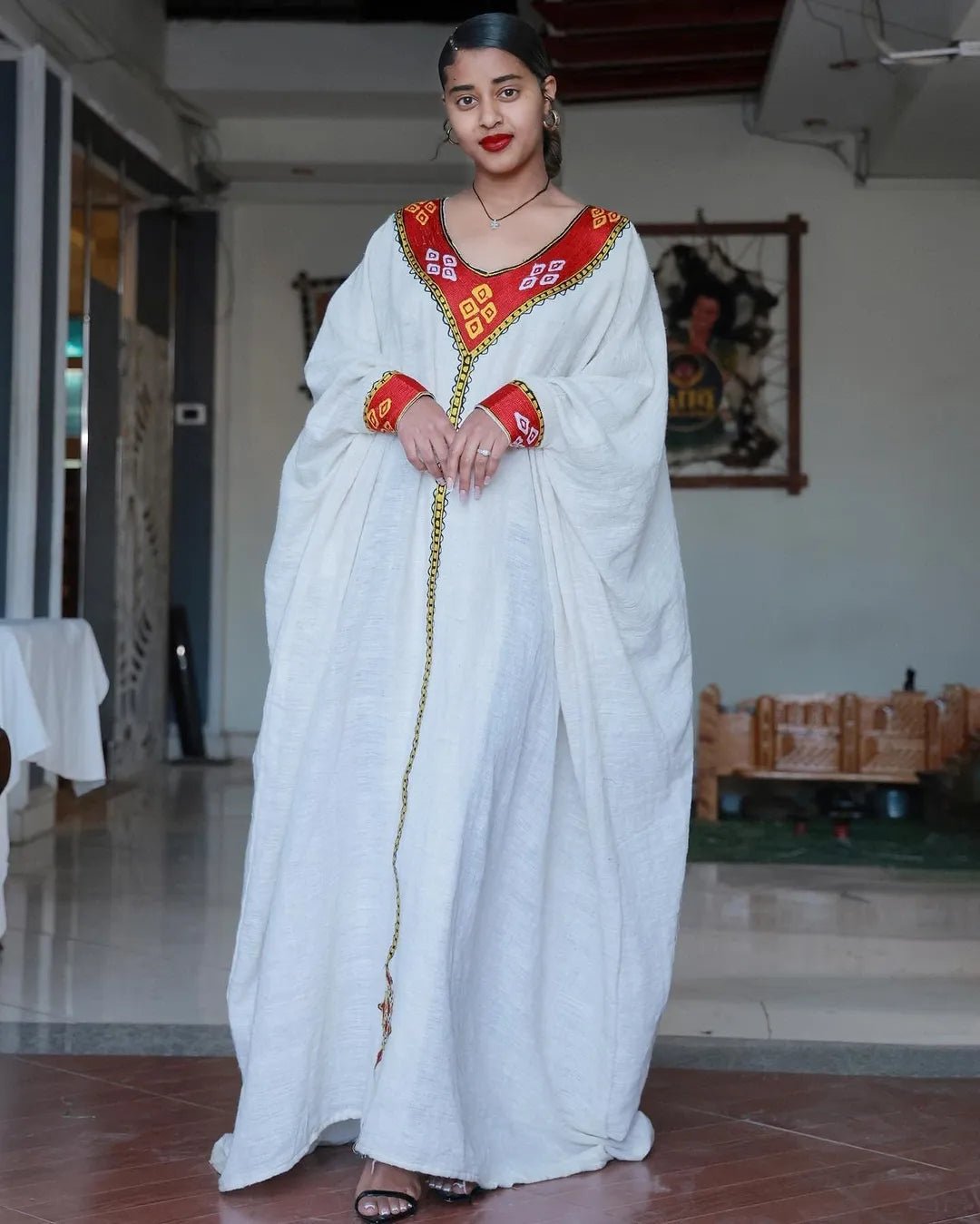 Simple Red Habesha Dress Everyday Wear Habesha Kemis, Free Size