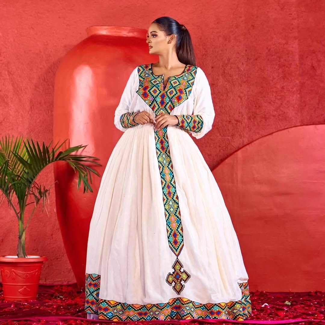 Versatile Multicolored Habesha Dress with Intricate Details