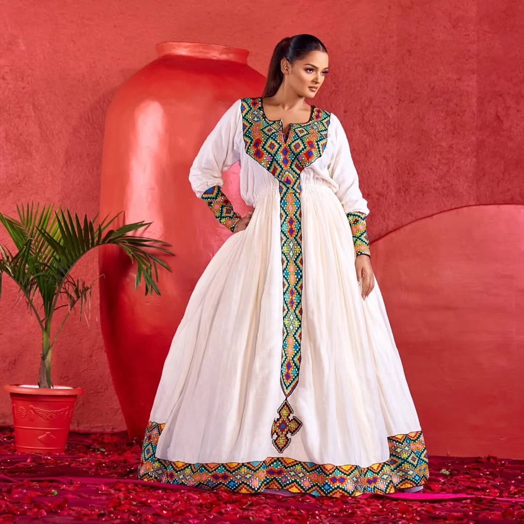 Versatile Multicolored Habesha Dress with Intricate Details