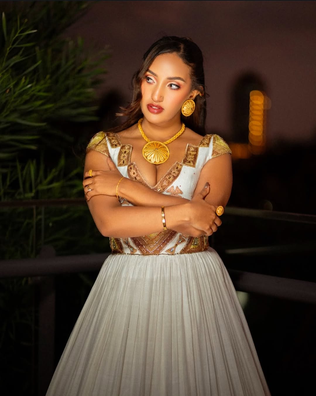 Colorful Ethiopian Wedding Dress Bridal Habesha Dress Gold & Brown Pattern Habesha Kemis 0012