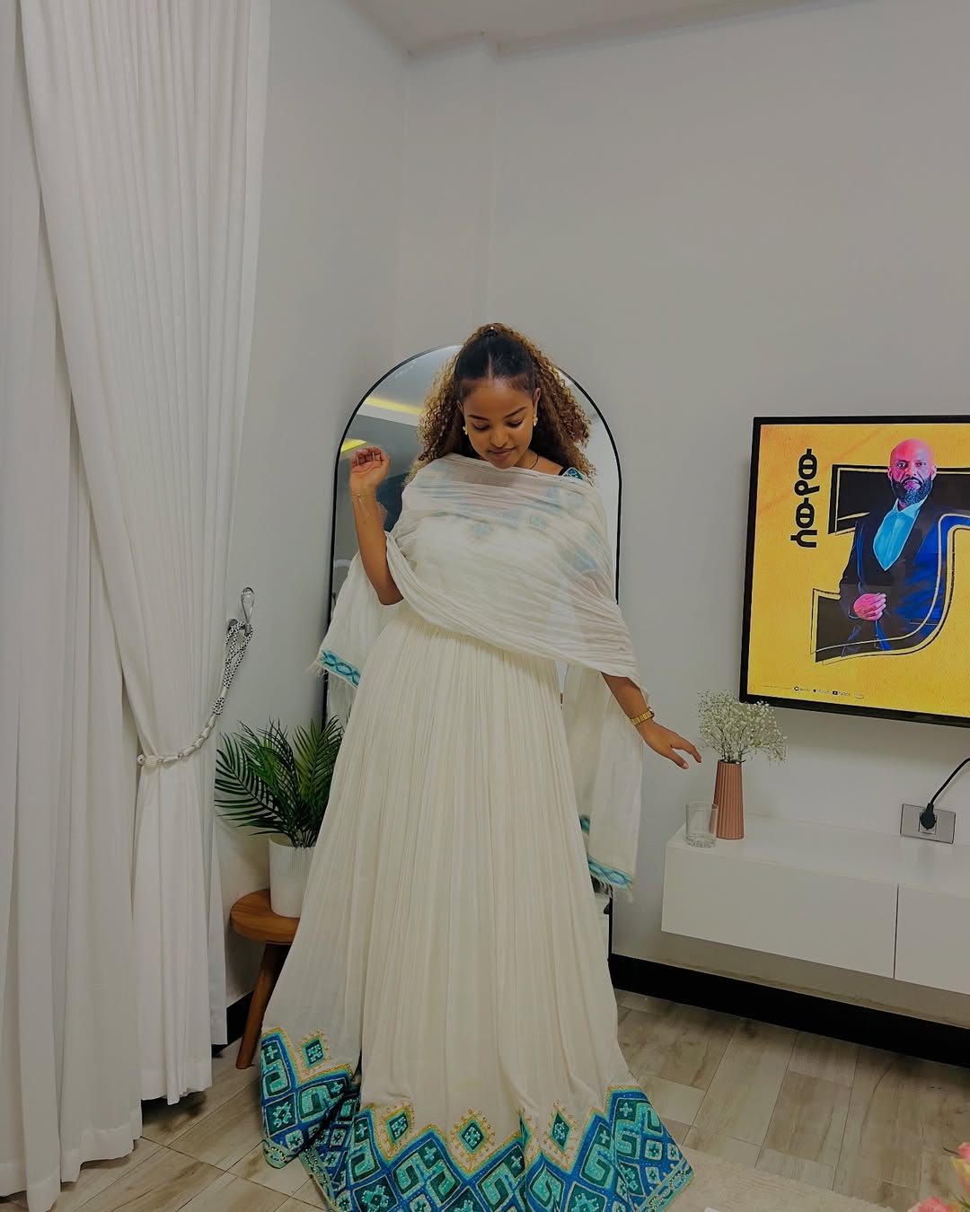 Gorgeous Habesha Kemis with Aqua Blue Embroidery β Ethiopian Traditional Clothing β Habesha Dress