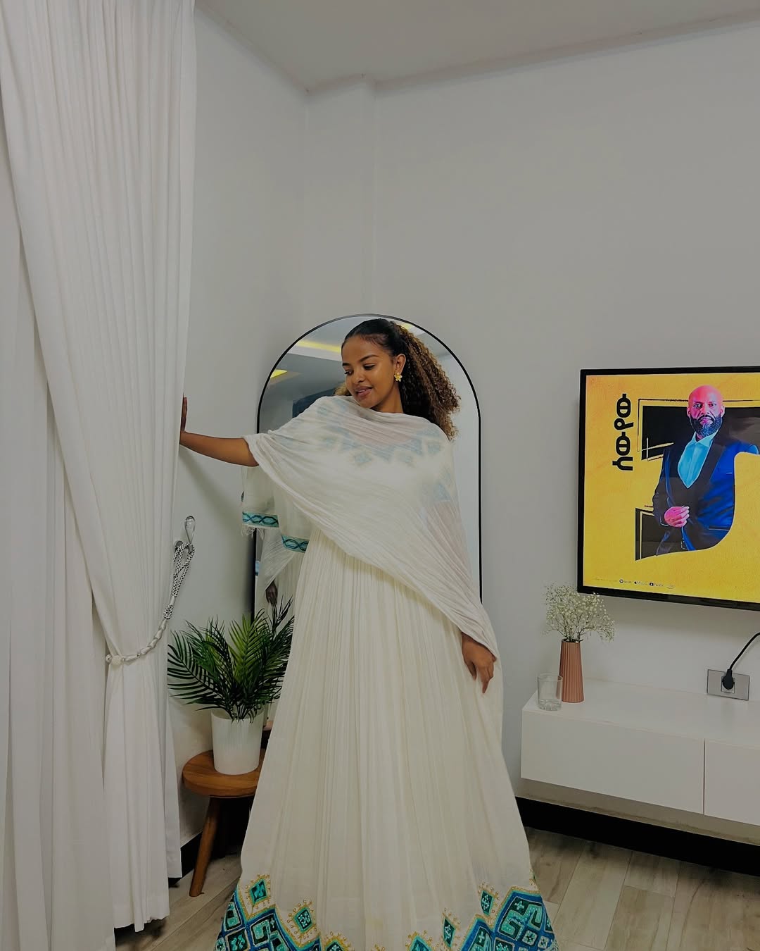 Gorgeous Habesha Kemis with Aqua Blue Embroidery β Ethiopian Traditional Clothing β Habesha Dress