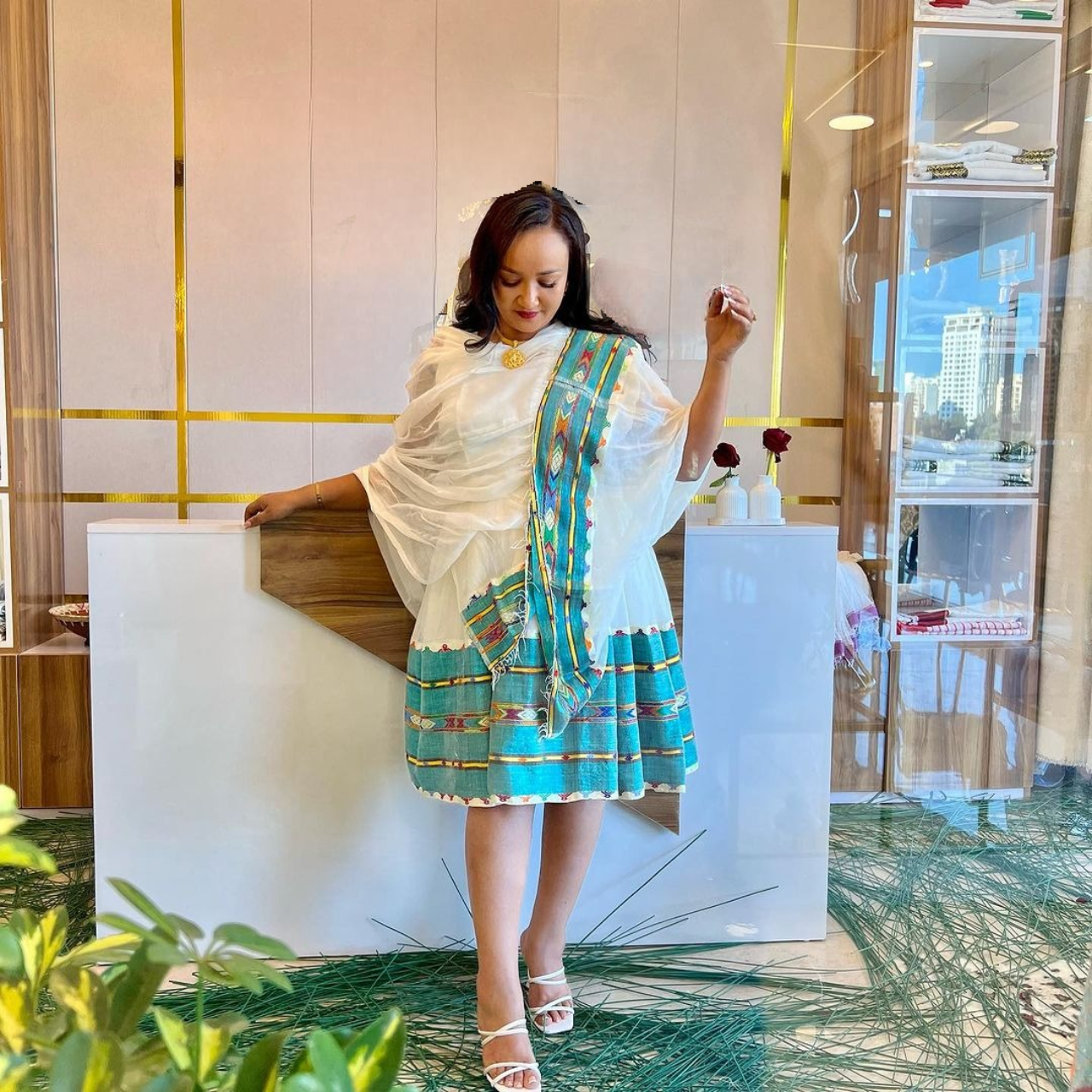 Green Mini Ethiopian Traditional Dress