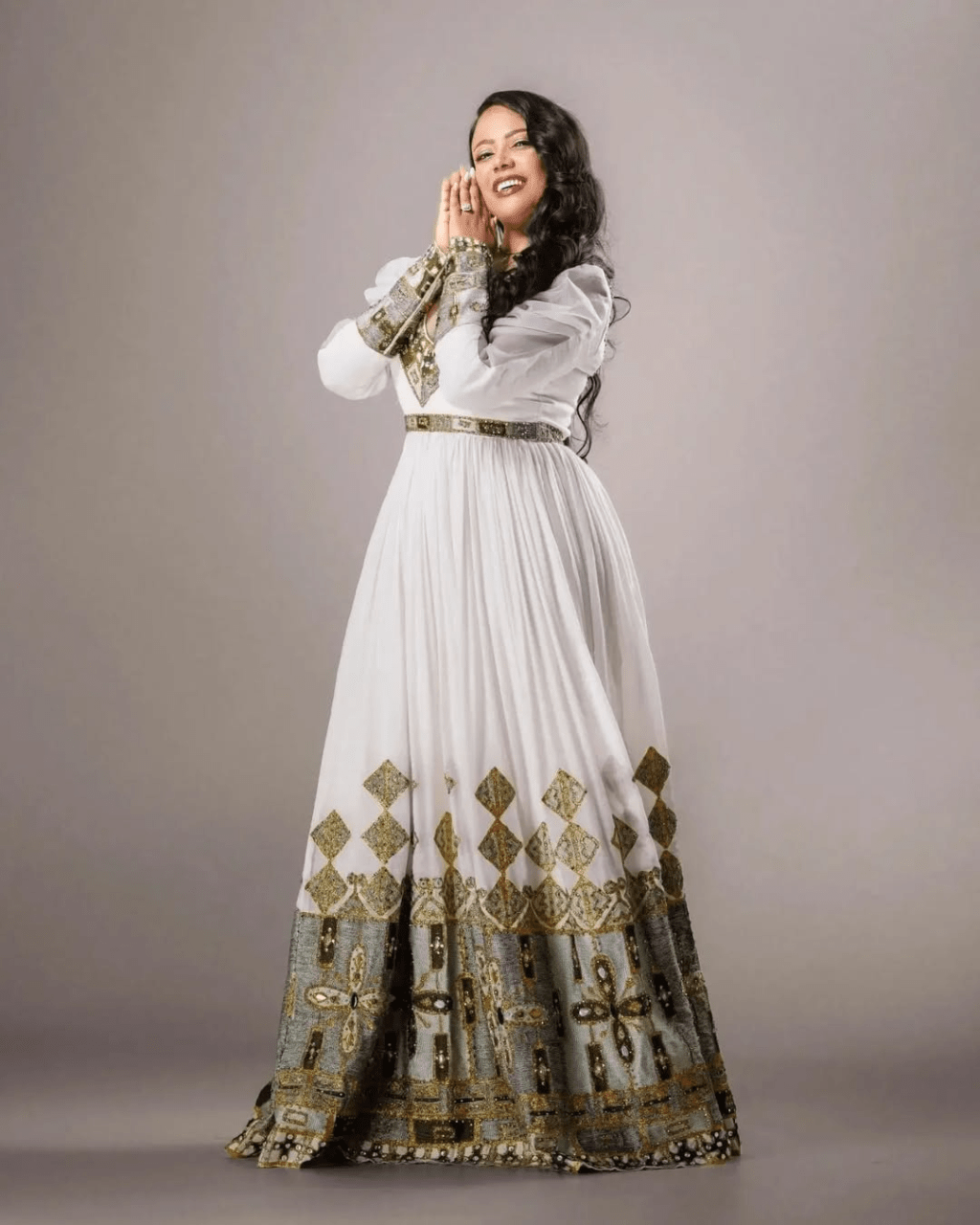 Modern Take with Emerald Green Habesha Dress: Puffy Sleeves on Traditional Ethiopian Dress for Unforgettable Look Ethiopian Wedding Dress