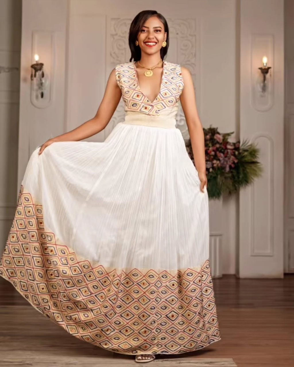 Intricate Design On Habesha Dress: Modern Design on Sleeveless Traditional Ethiopian Dress Elegant Habesha Kemis