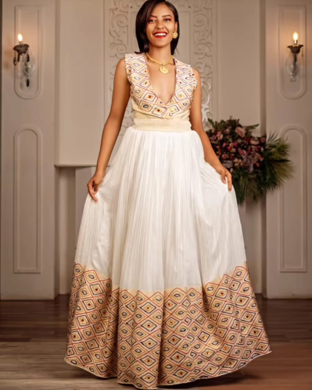 Intricate Design On Habesha Dress: Modern Design on Sleeveless Traditional Ethiopian Dress Elegant Habesha Kemis