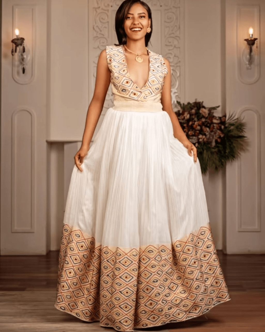 Intricate Design On Habesha Dress: Modern Design on Sleeveless Traditional Ethiopian Dress Elegant Habesha Kemis
